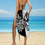 BIKINI SPA COVER UP BLACK WHITE BUTTERFLY WRAP_CWBLS0486