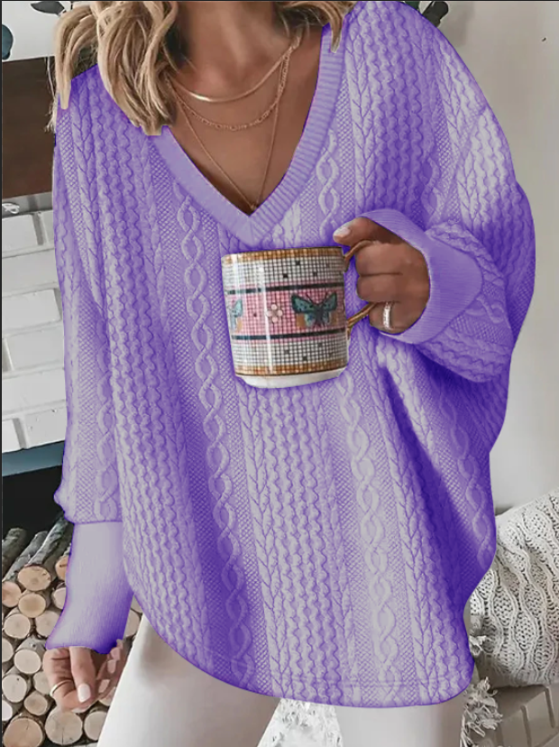 Solid Color Knit Sweater V-Neck Pullover Hoodie