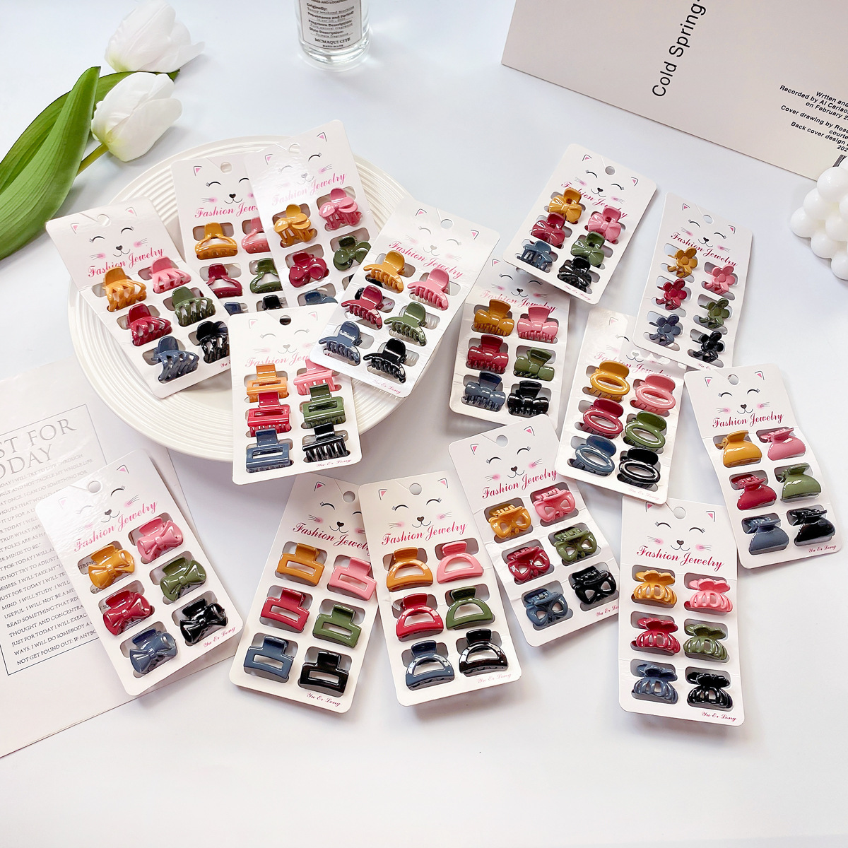 6PCS CANDY COLOR MINI HAIR CLAWS CUTE BANG CLIPS_CWAHA0727