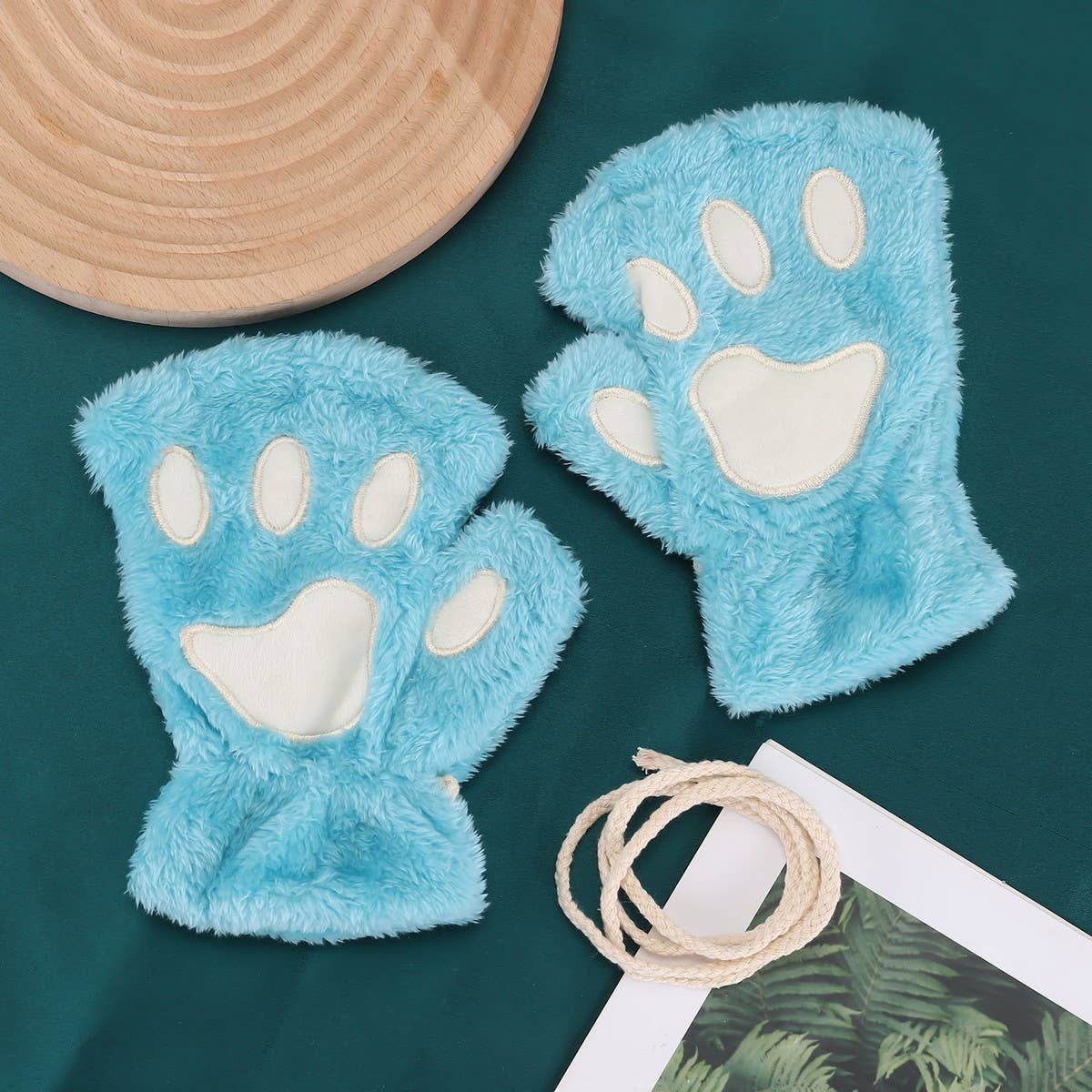 CARTOON CAT PAW BEAR PAW PLUSH HALF FINGER GLOVES_CWAG0175
