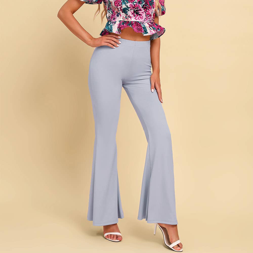 Solid Color Slim Fit Flared Trousers