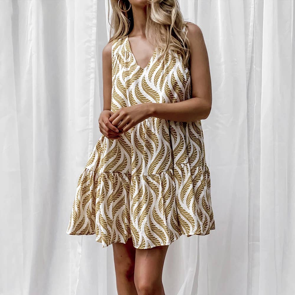 Vintage Skirt With Sleeveless V-Neck Print