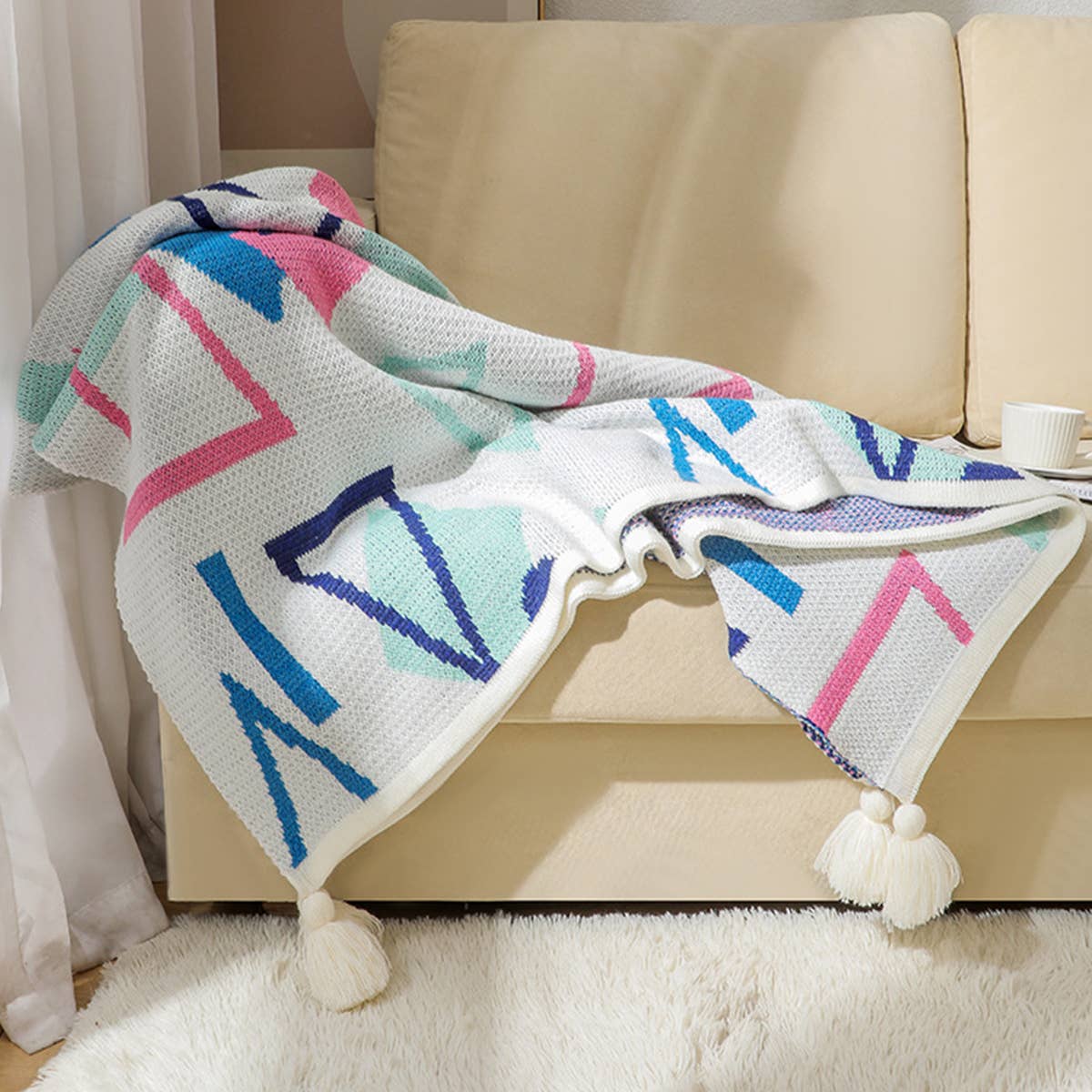 SOFT COZY KNIT SOFA BLANKET FRINGED SHAWL_CWASC0155