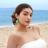 GREEN TURTLE LEAF NICHE HIGH END BEADED EARRINGS_CWAJE1653