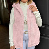 Womens Woolen Hooded Vest Sleeveless Coat