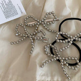 Silver Pearl Bow Hair Clip Duck Beak Clip