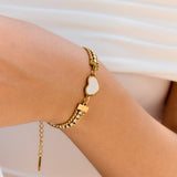 18K GOLD SHELL HEART TRIPLE CHAIN BRACELET ZIRCON_CWAJE4683