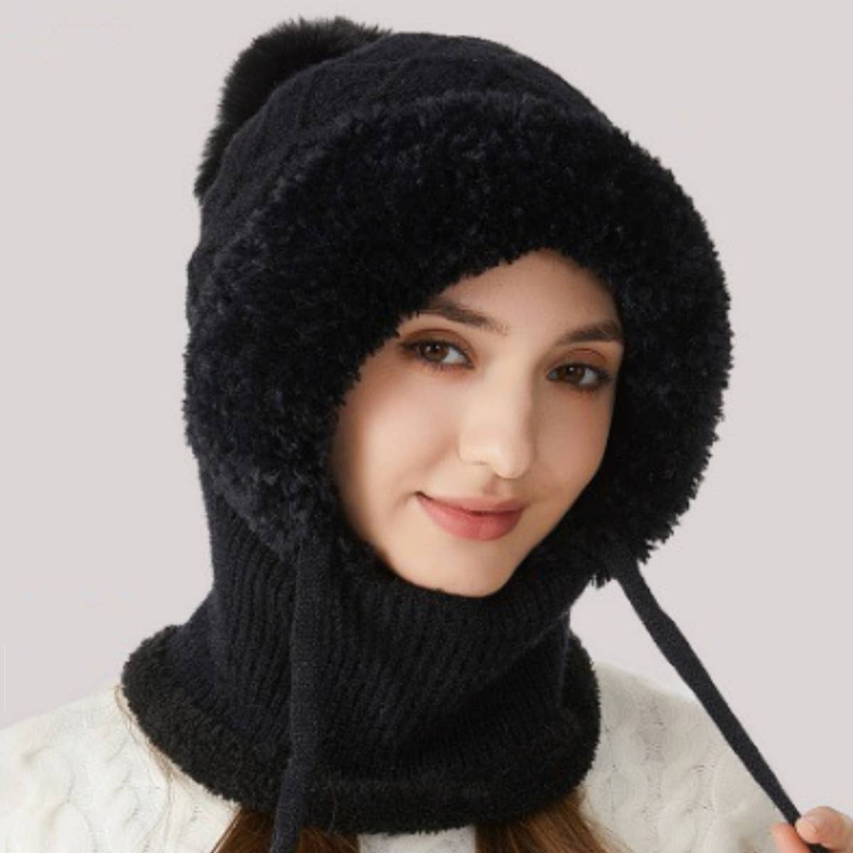 Cwah2208_Knitted Winter Fleece Outdoor Hat Neck Set