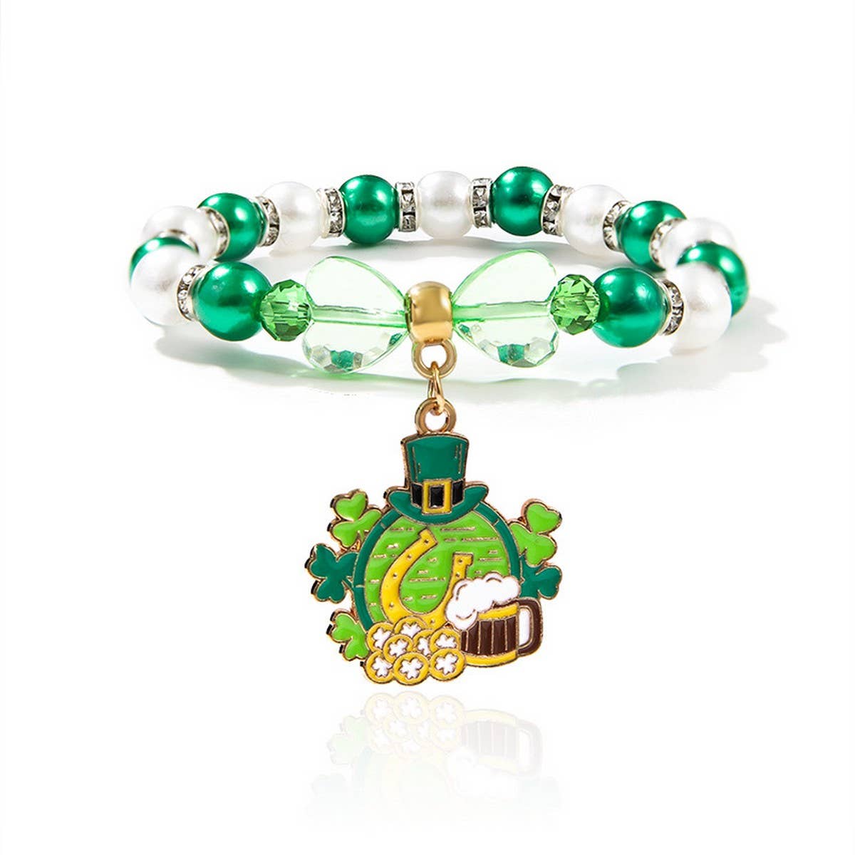 ST PATRICKS DAY IMITATION PEARL ACRYLIC BRACELET_CWMM3508
