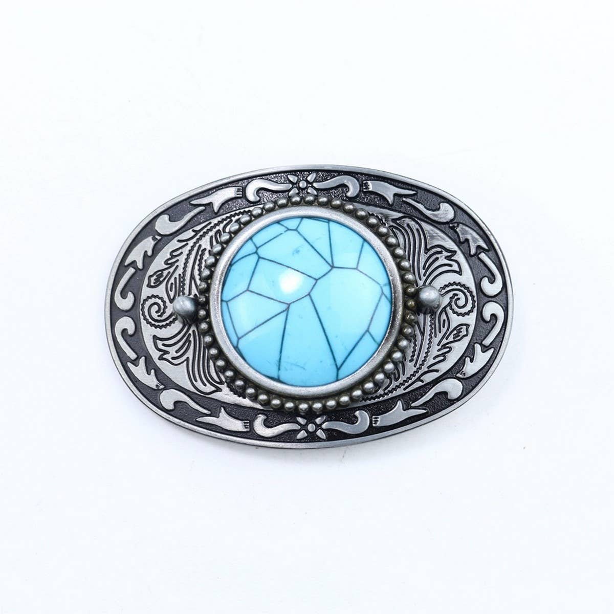 Western Belt Buckle With Turquoise Accents_Cwabe0428