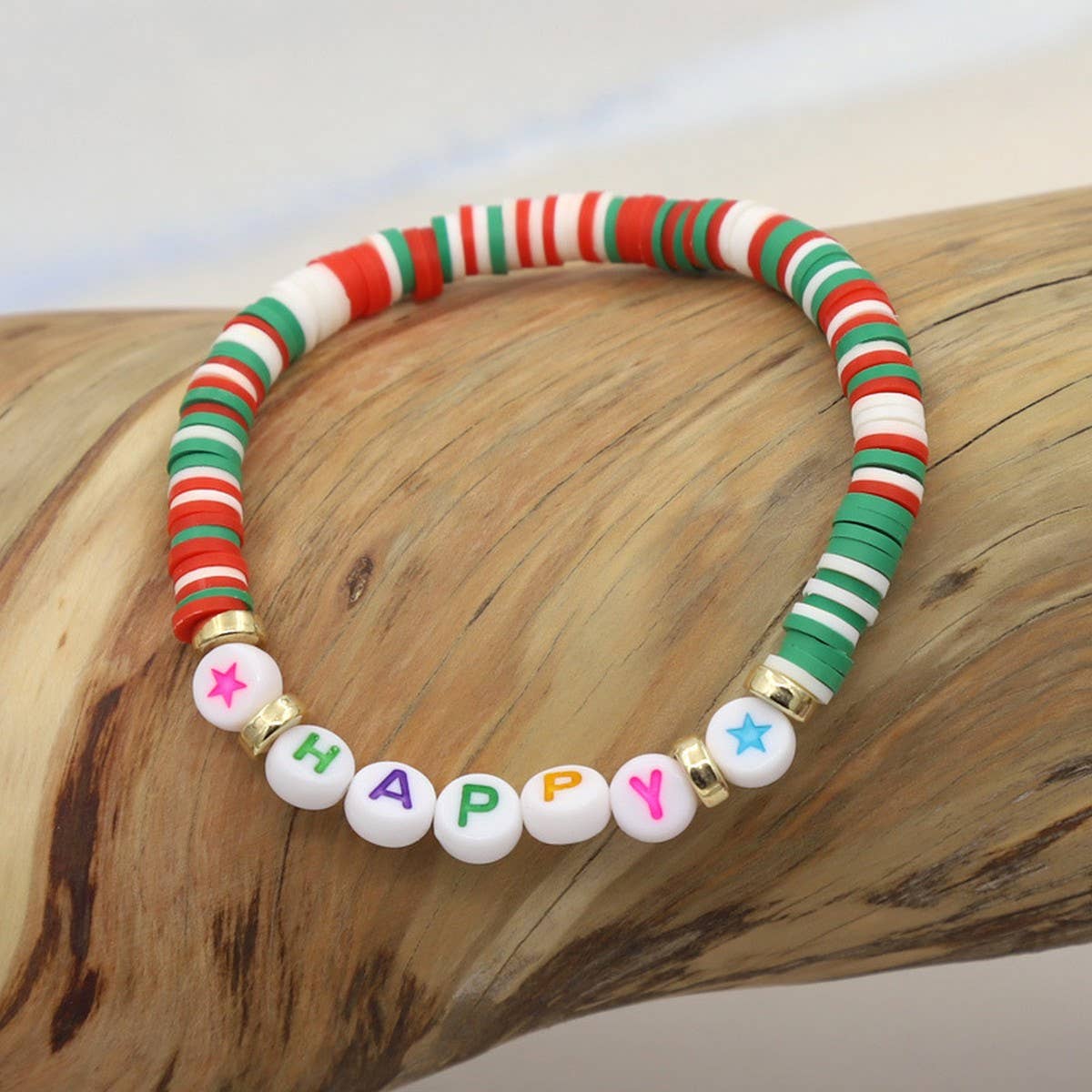 COLORFUL POLYMER CLAY LETTER BEADED BRACELET_CWMM3570
