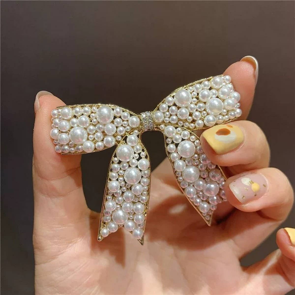 PEARL BOW HAIR CLIP 5 5CM ELEGANT SPRING CLIP_CWAHA4676