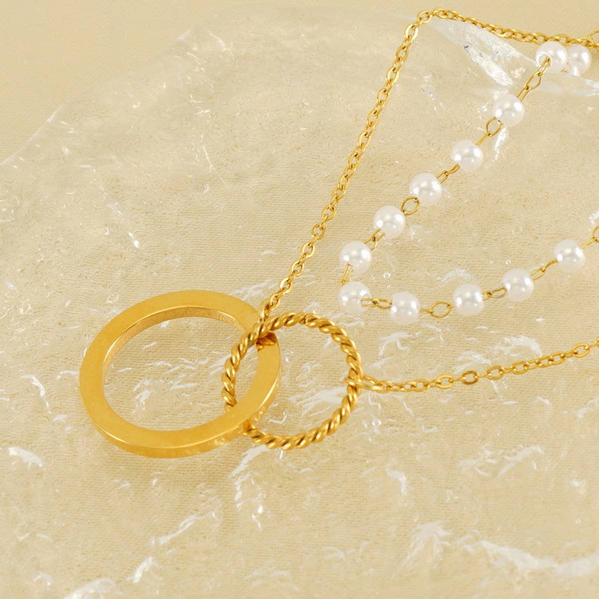 Cwaje1960_Vintage Pearl Double Chain Love Circular Necklace