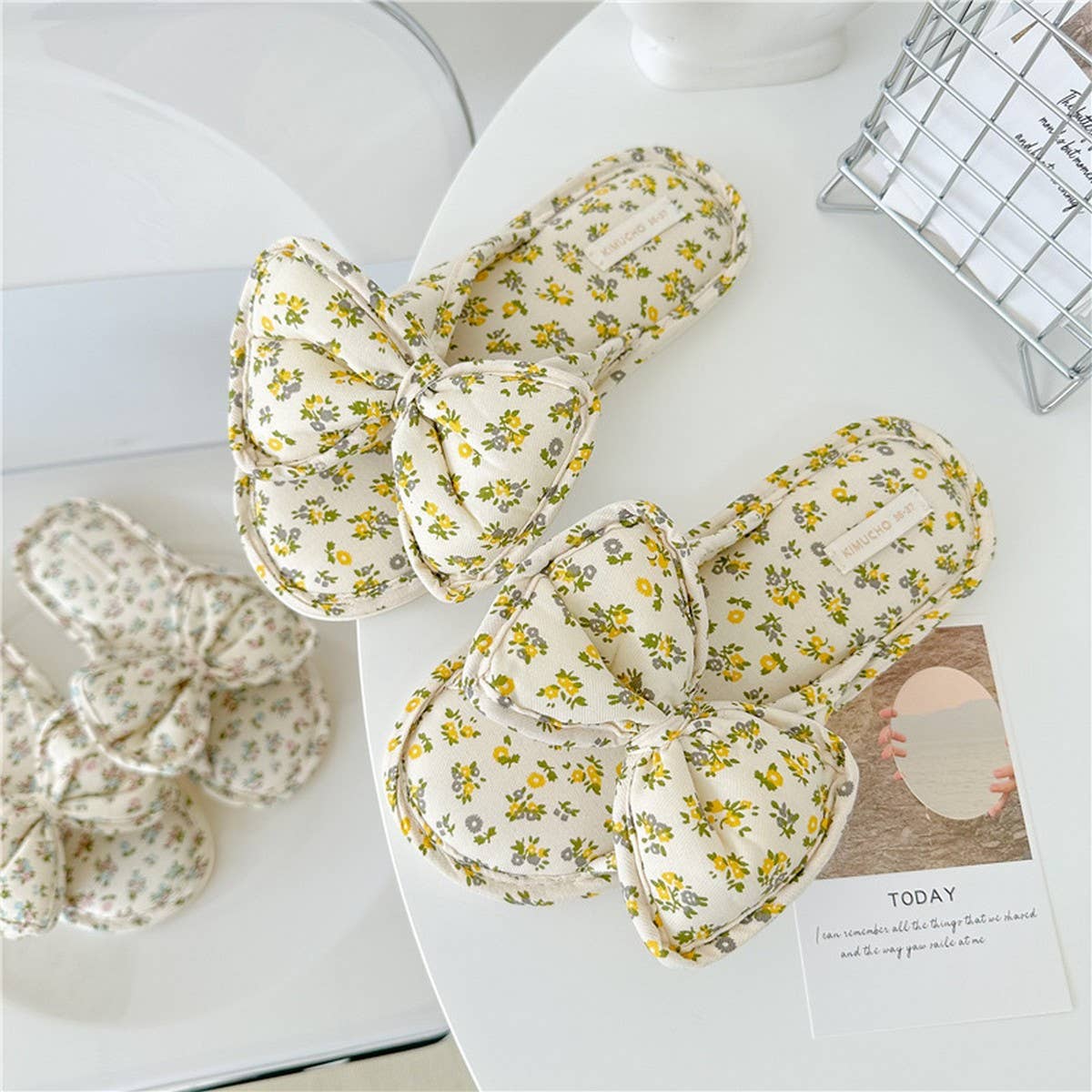 SMALL FLORAL BOW WATERPROOF THICK SOLED SLIPPERS_CWMM2967