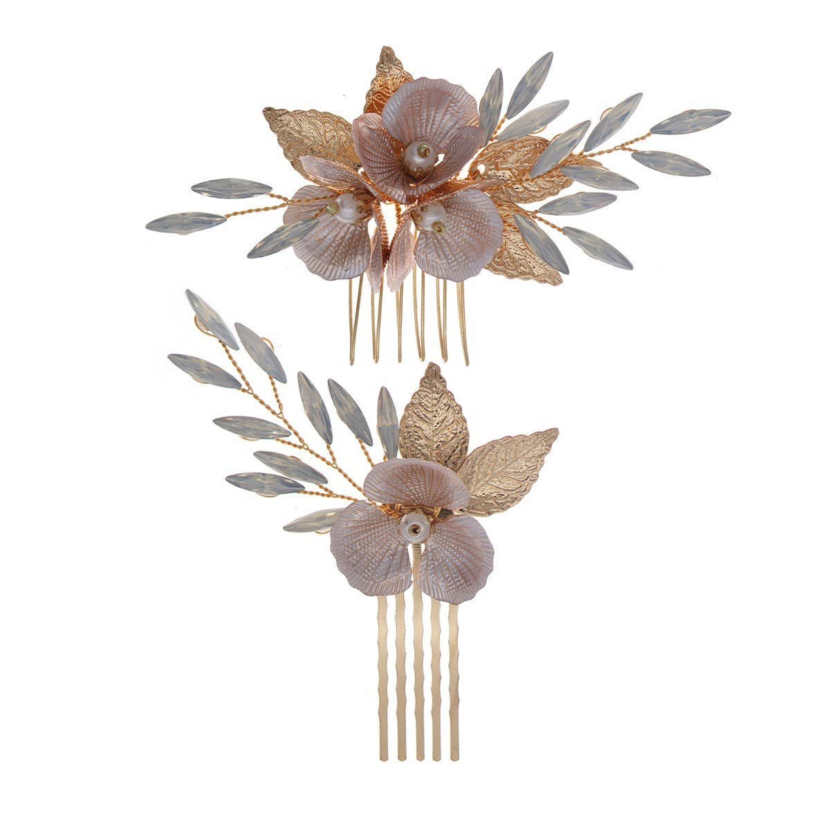 GOLD FLORAL BRIDAL HAIR COMB GEM ELEGANT PIECE_CWAHA2788