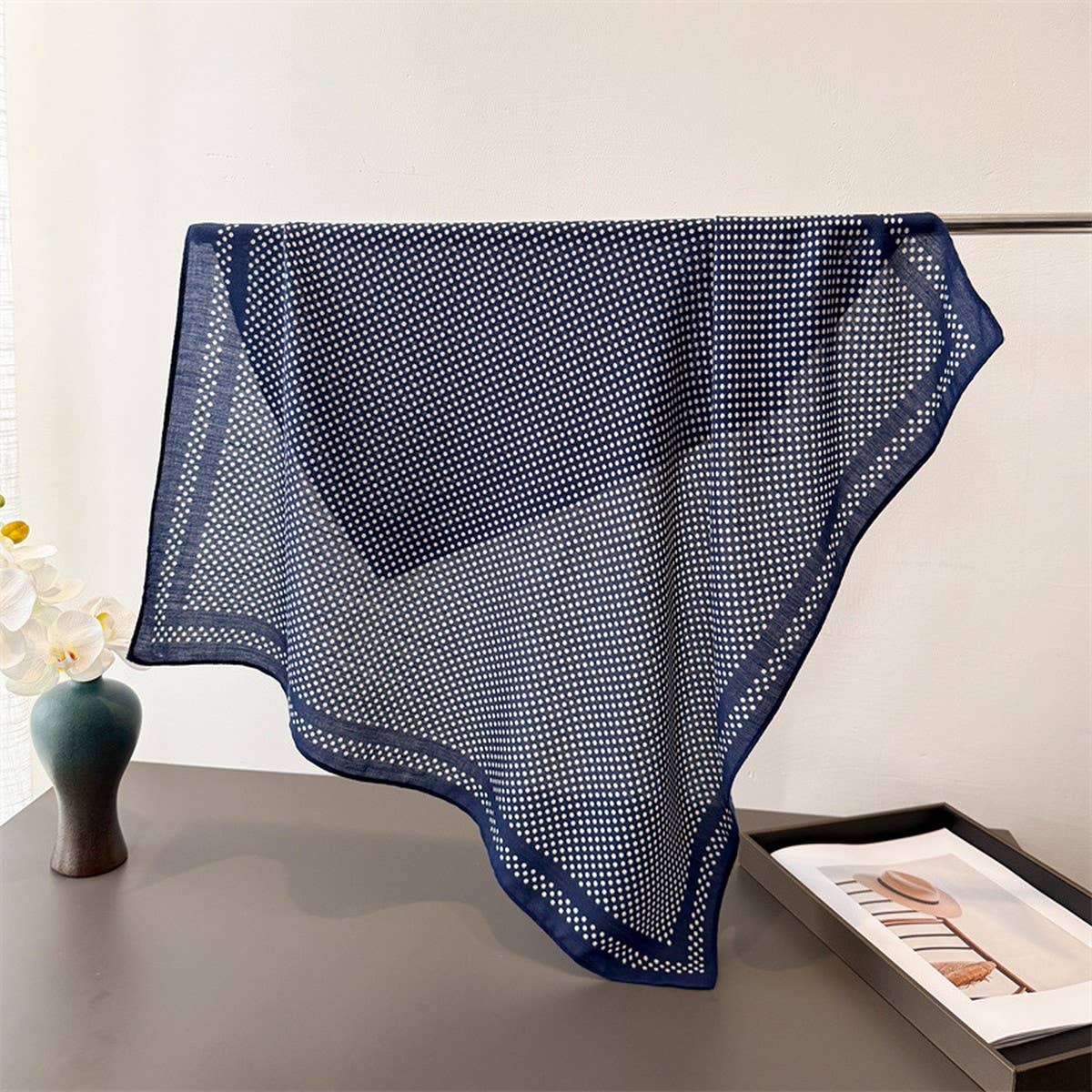 Elegant Polka Dot Herringbone Cotton Neck Scarf_Cwasc03432