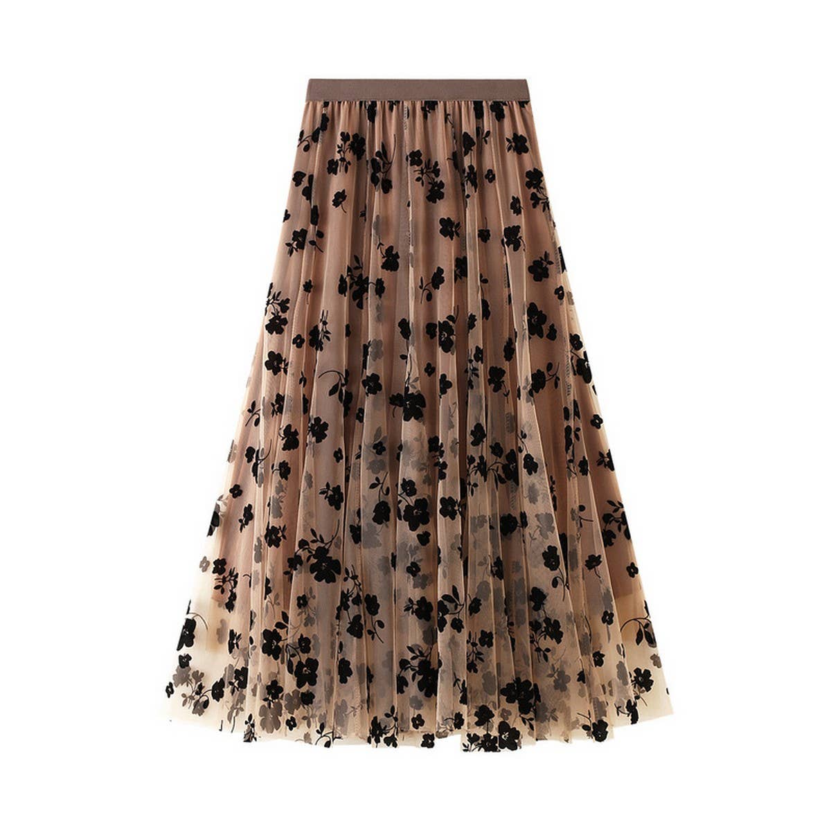 FLOCKED TULLE PLEATED SLIM FIT MIDI SKIRT_CWBMS0382