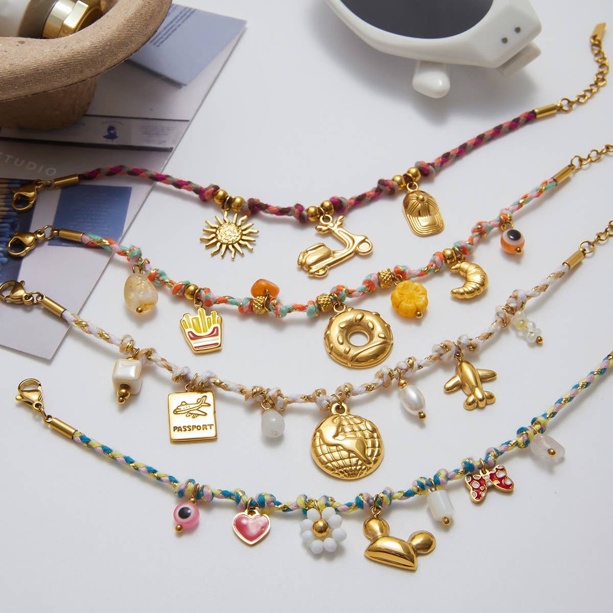 Vacation Style Pink Resin Evil Eye Bracelet