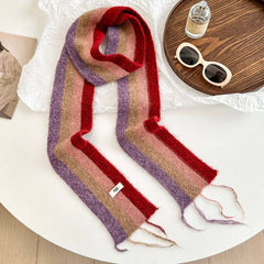 Rainbow Stripe Knit Winter Tassel Scarf_Cwasc02961