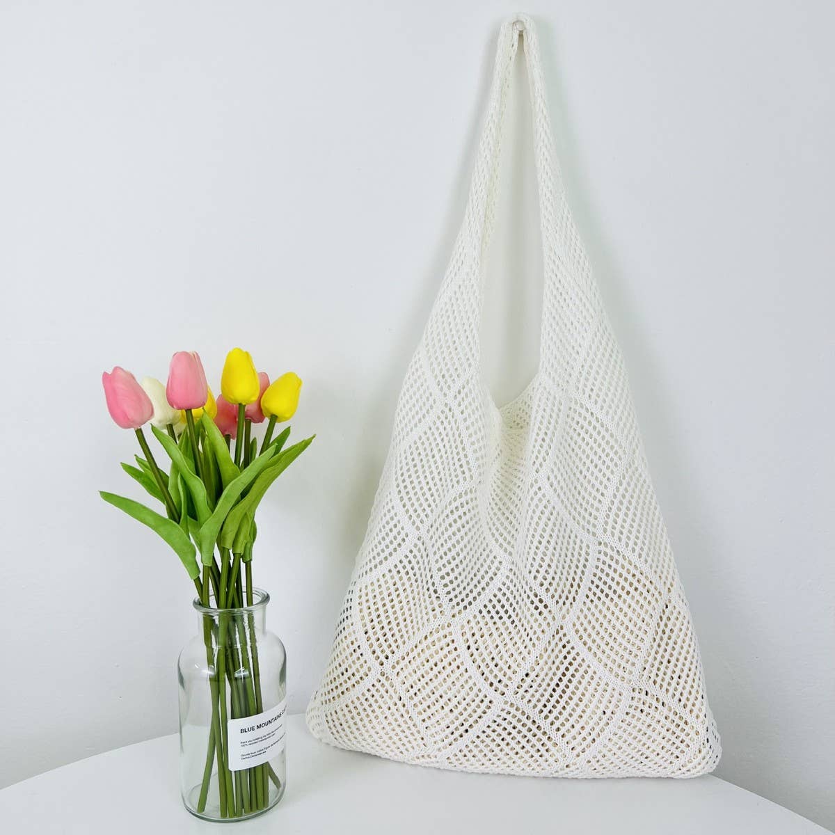 Cwab4575_Solid Knit Hollow Woven Shoulder Tote Bag