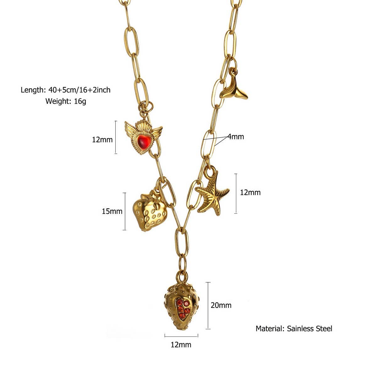 ORIGINAL STEEL FLOWER NECKLACE WITH STRAWBERRY_CWMM8854