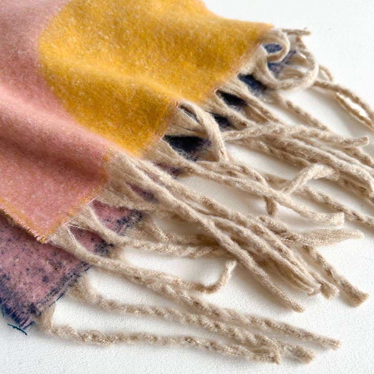 GEOMETRIC FRINGE WOOL SCARF THICK COLORBLOCK SHAWL_CWASC0978