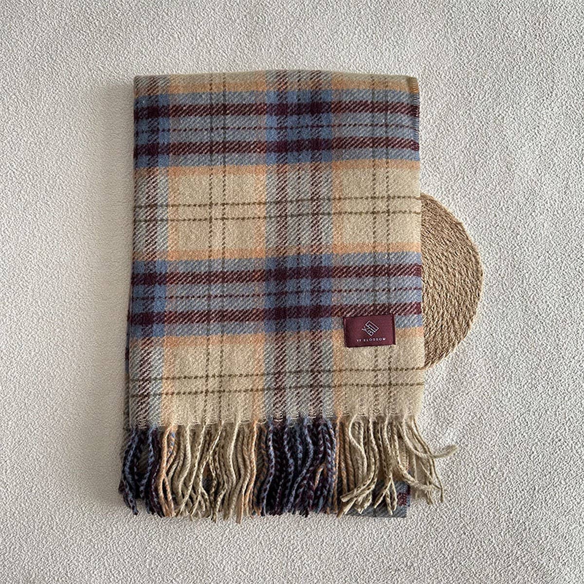 PLAID WOOL SCARF FOR WOMEN COZY WINTER KNIT_CWASC2336