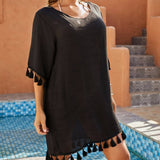 ROUND NECK FRINGE BIKINI TOP SWIMSUIT COVER UP_CWMW0665