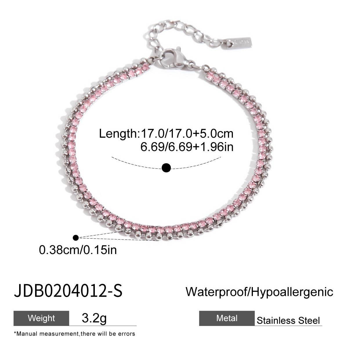 18K GOLD PINK ZIRCON ROUND CHAIN BRACELET STEEL_CWAJE4678