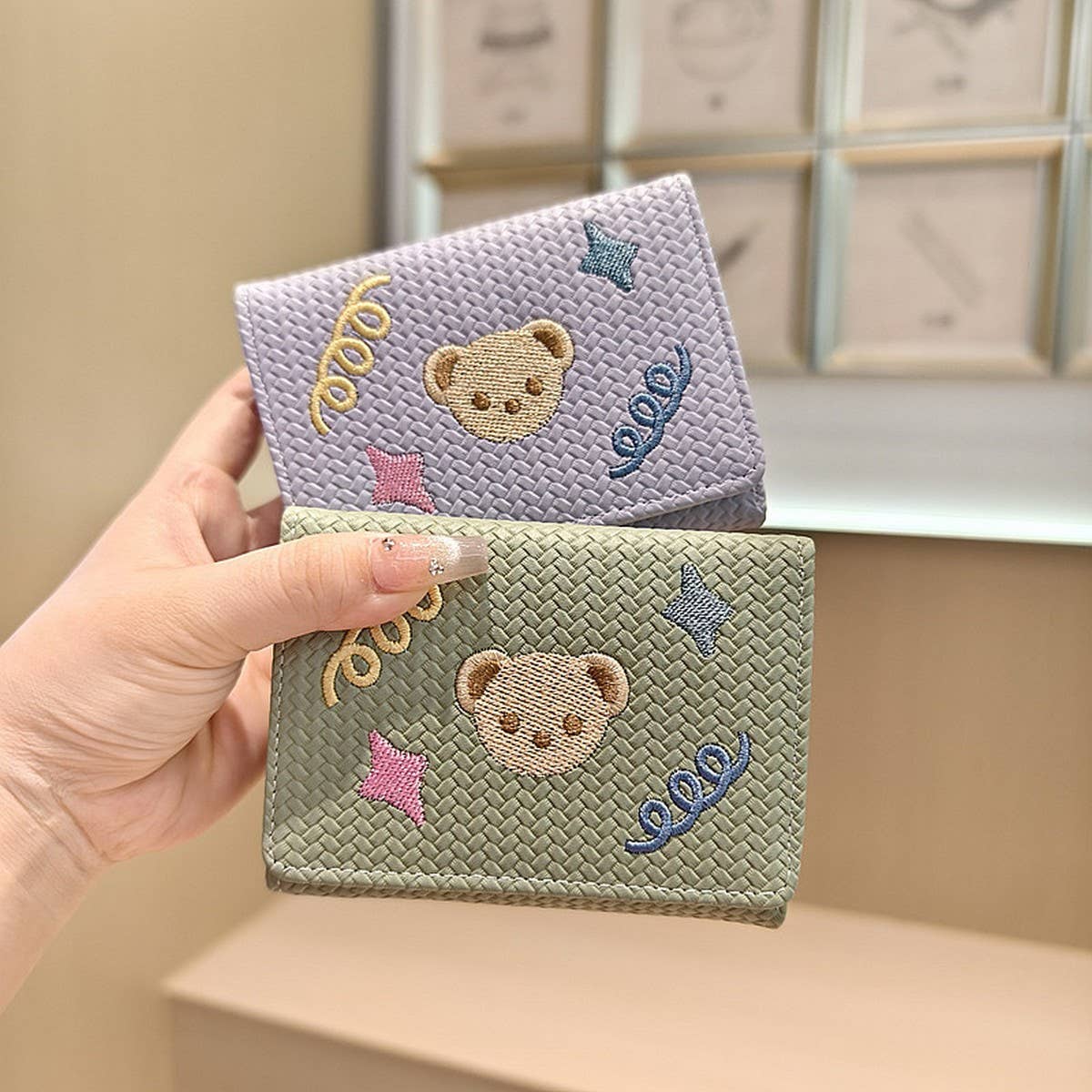 Cute Embroidered Bear Trifold Wallet_Cwab06216