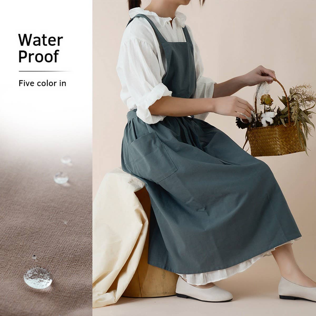 Waterproof Cotton Linen Apron Aprons With Pocket_Cwmm3287