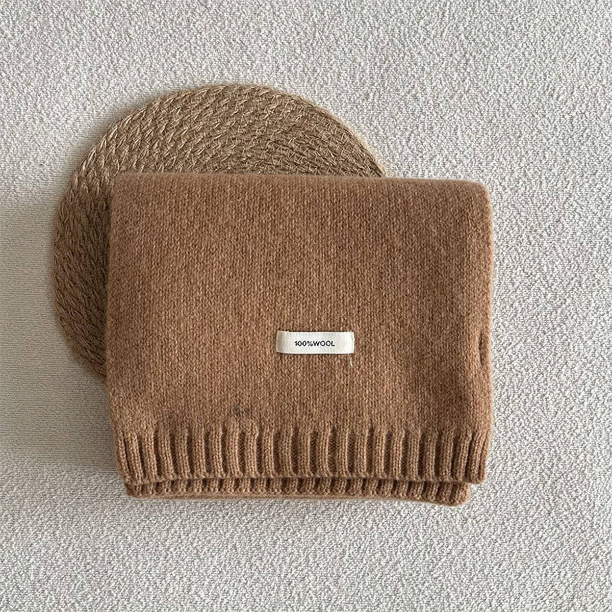 BASIC 100 WOOL SOLID KNIT SCARF SOFT WARM UNISEX_CWASC2288