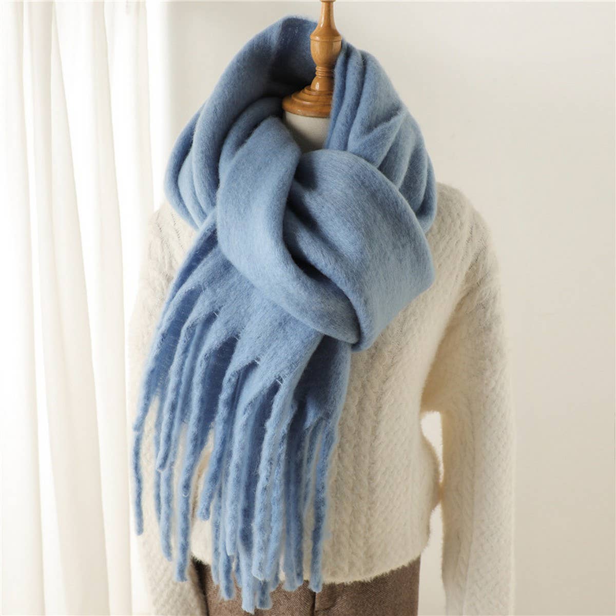 MOHAIR TASSEL SCARF FOR WINTER UNISEX LONG SHAWL_CWASC0965