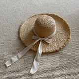 TASSEL EDGE WOVEN FEDORA HATS STRAW WITH BOW TIE_CWAH1154