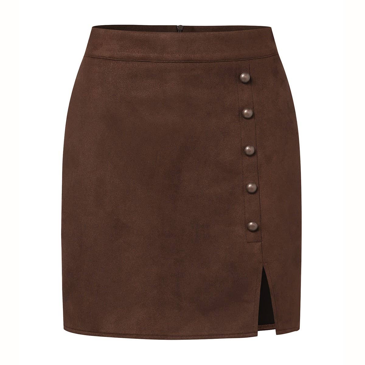 SOLID COLOR SUEDE SKIRT METAL BUTTON HIP SKIRT_CWAB4807