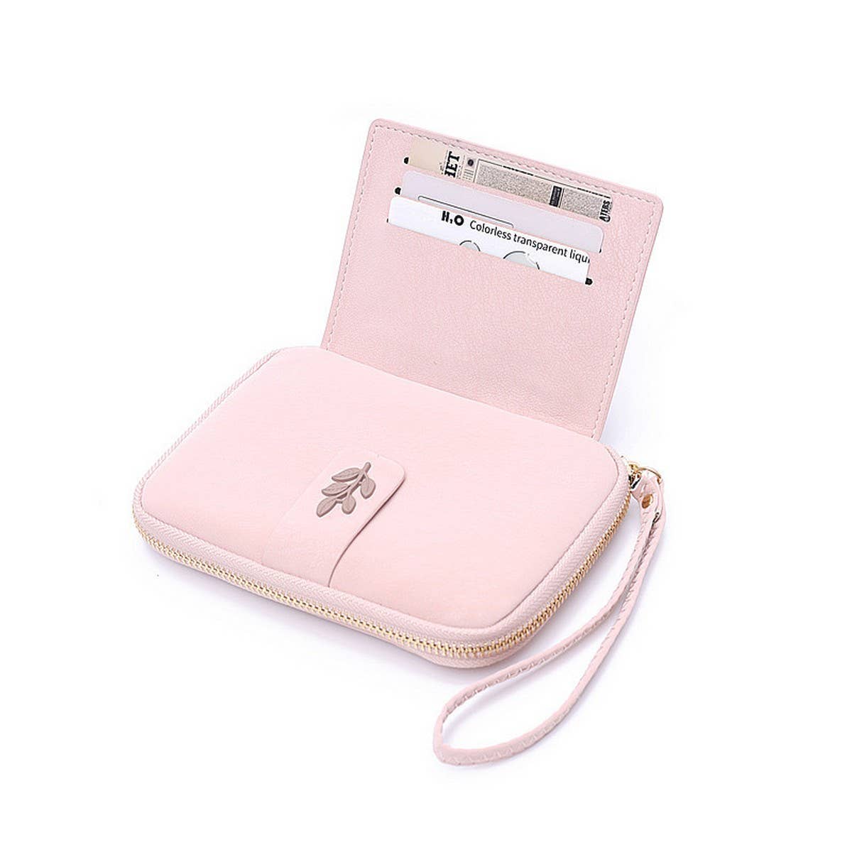 New Solid Leaf Decor Zipper Short Wallet_Cwab06258