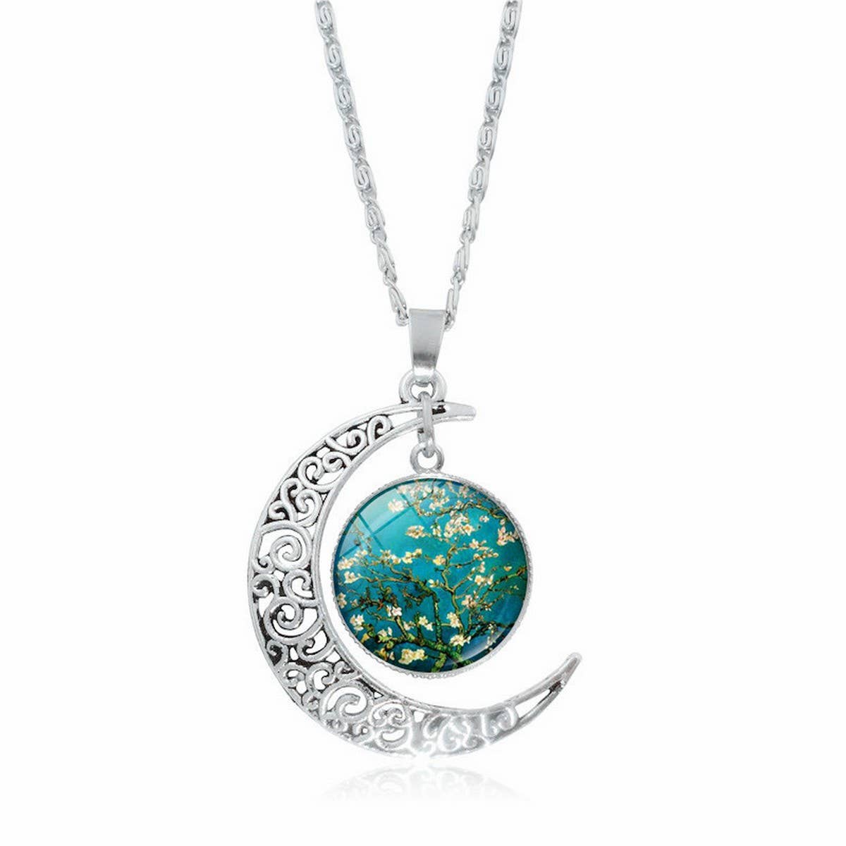 HOLLOW OUT MOON GEM PENDANT NECKLACE_CWAJE0705