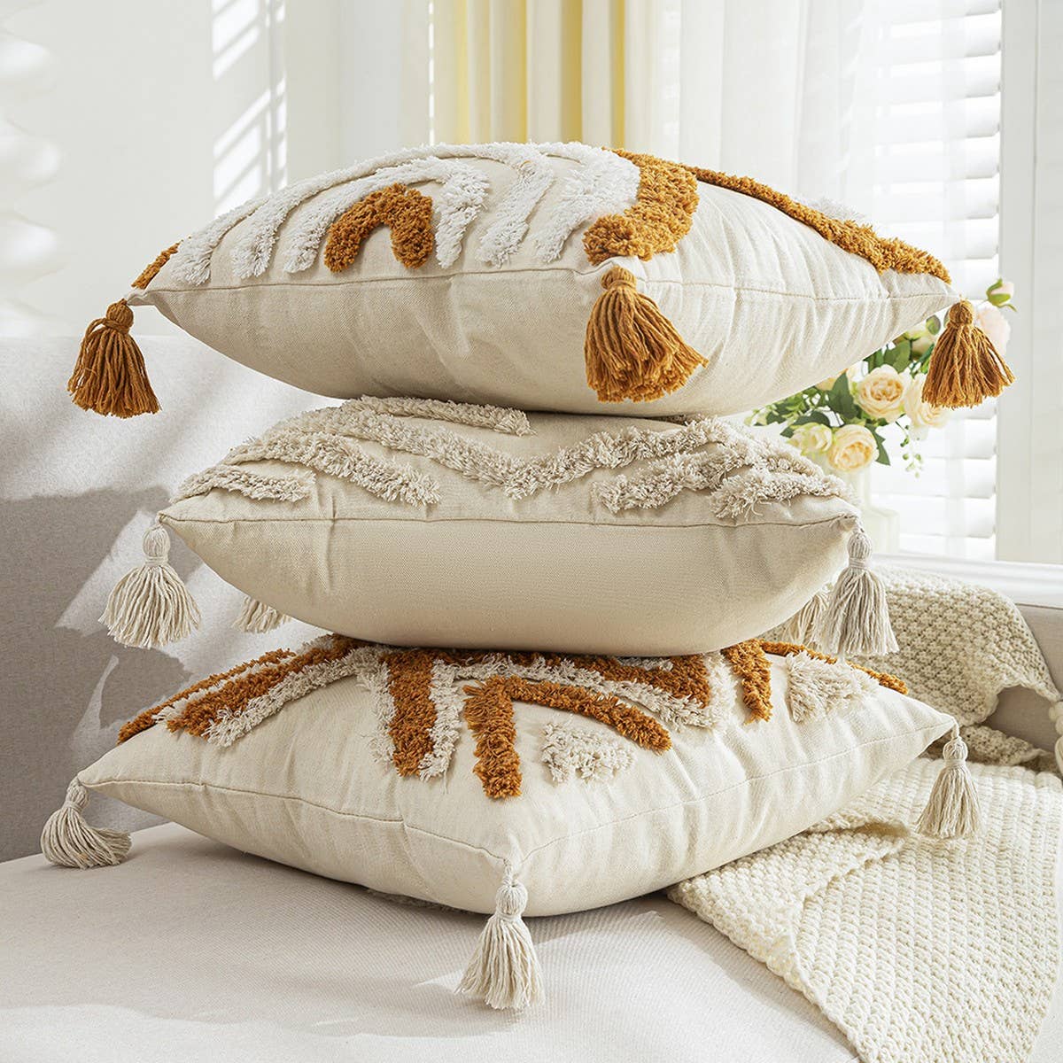 BOHO TUFTED EMBROIDERED PILLOW COVER FOR SOFA BED_CWMM7696