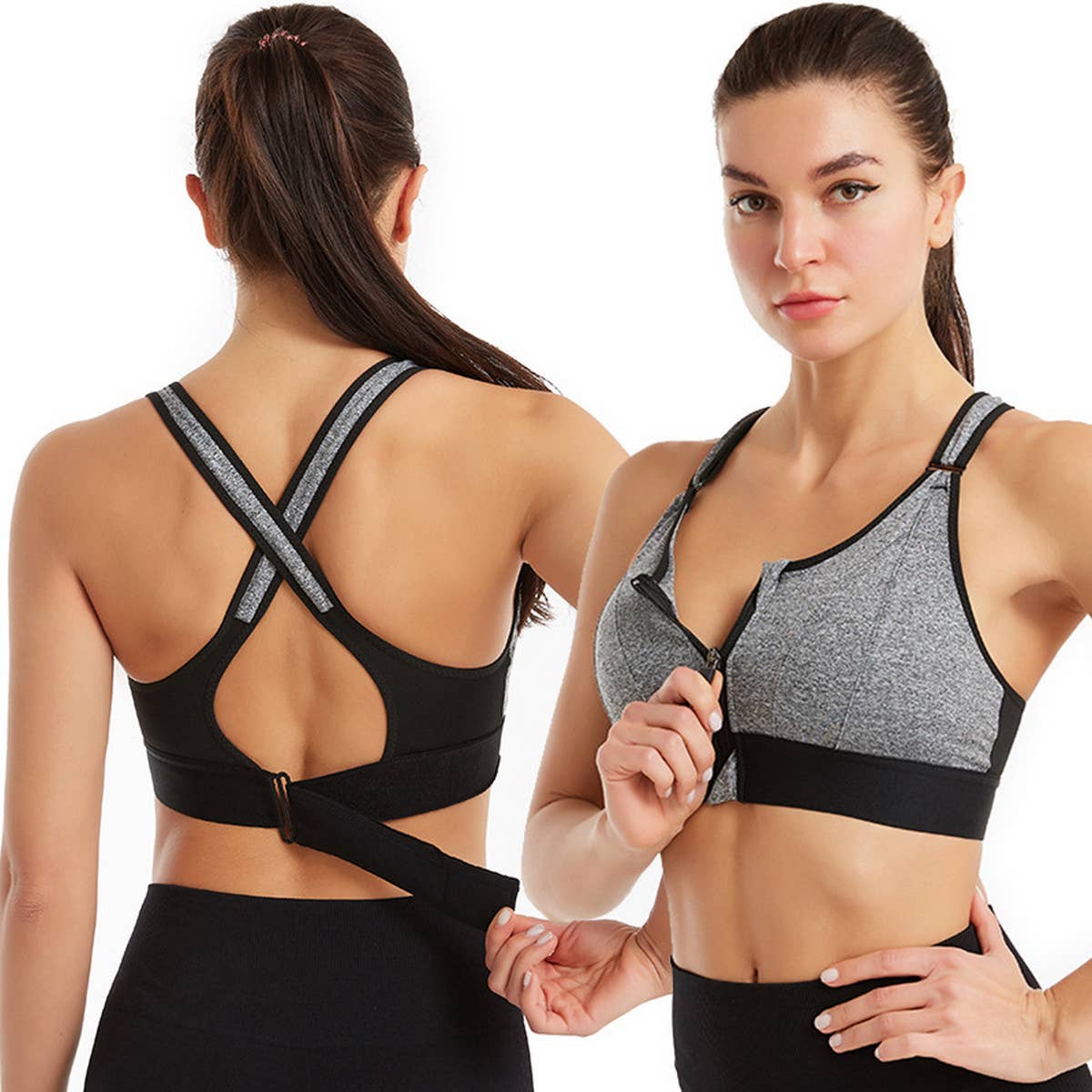 NEW ADJUSTABLE ZIPPER SPORTS YOGA BRA_CWMU0290