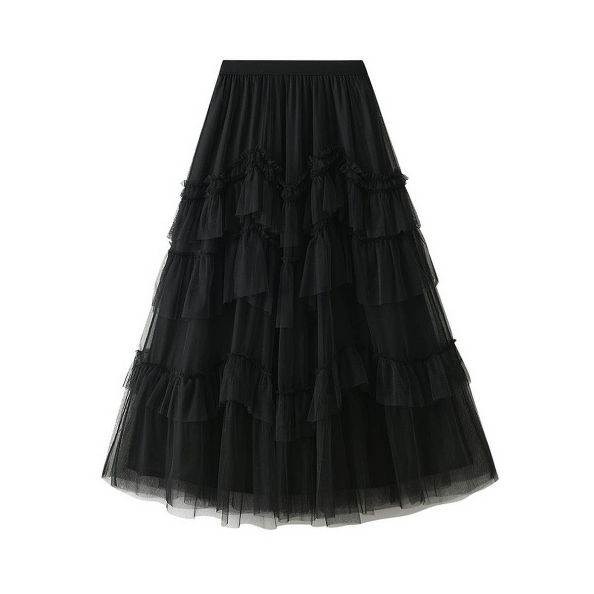 Tiered Tulle Patchwork Flared Maxi Skirt_Cwbms0388