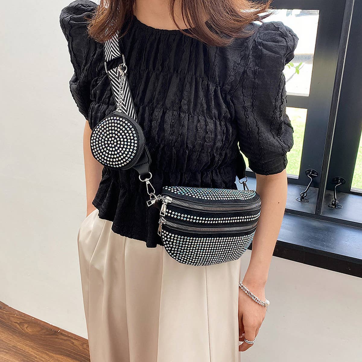 Fashionable Diamond Double Layer Waist Bag_Cwab2083