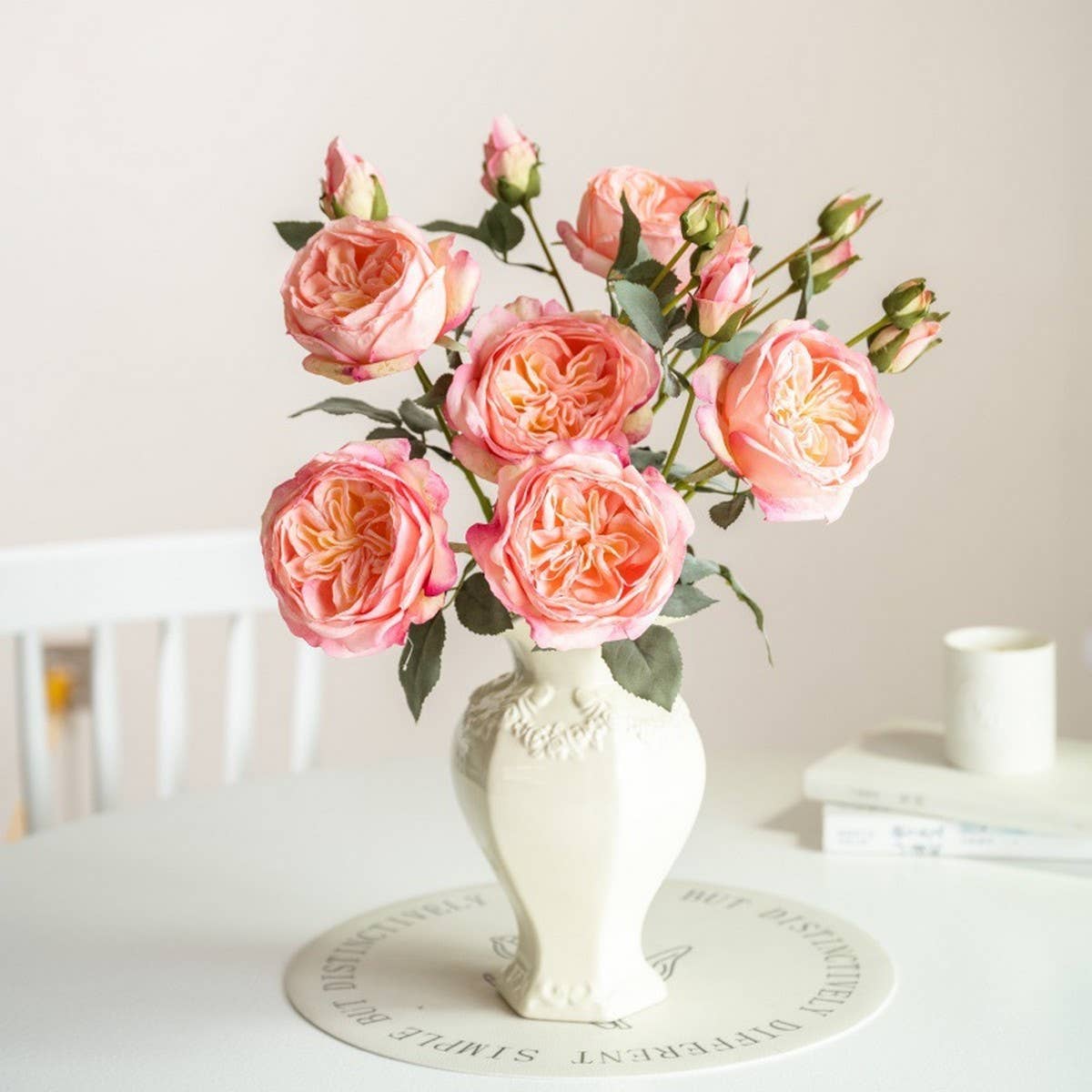 MULTI HEAD BURNT EDGE AUSTIN ROSE FAUX BOUQUET_CWMM6525