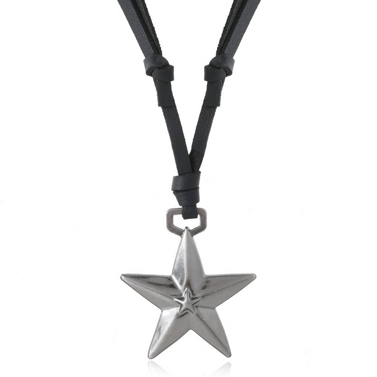 SIMPLE ADJUSTABLE PENTAGRAM LEATHER NECKLACE_CWMM4603