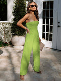 Stylish Solid Color Strapless Wide-Leg Jumpsuit