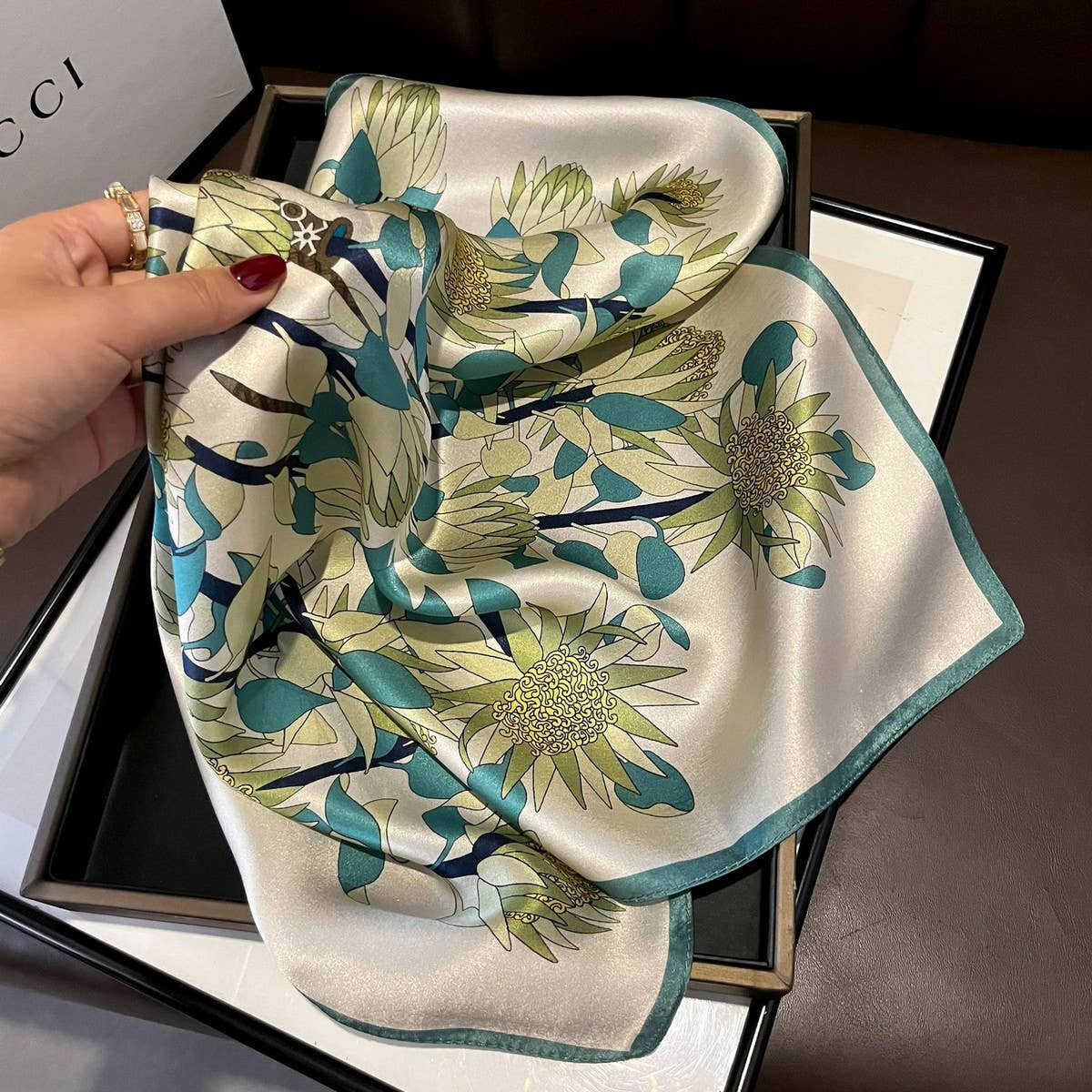 SCARF AUTUMN FLORAL LONG SILK NECK SCARF SHAWL_CWASC0565