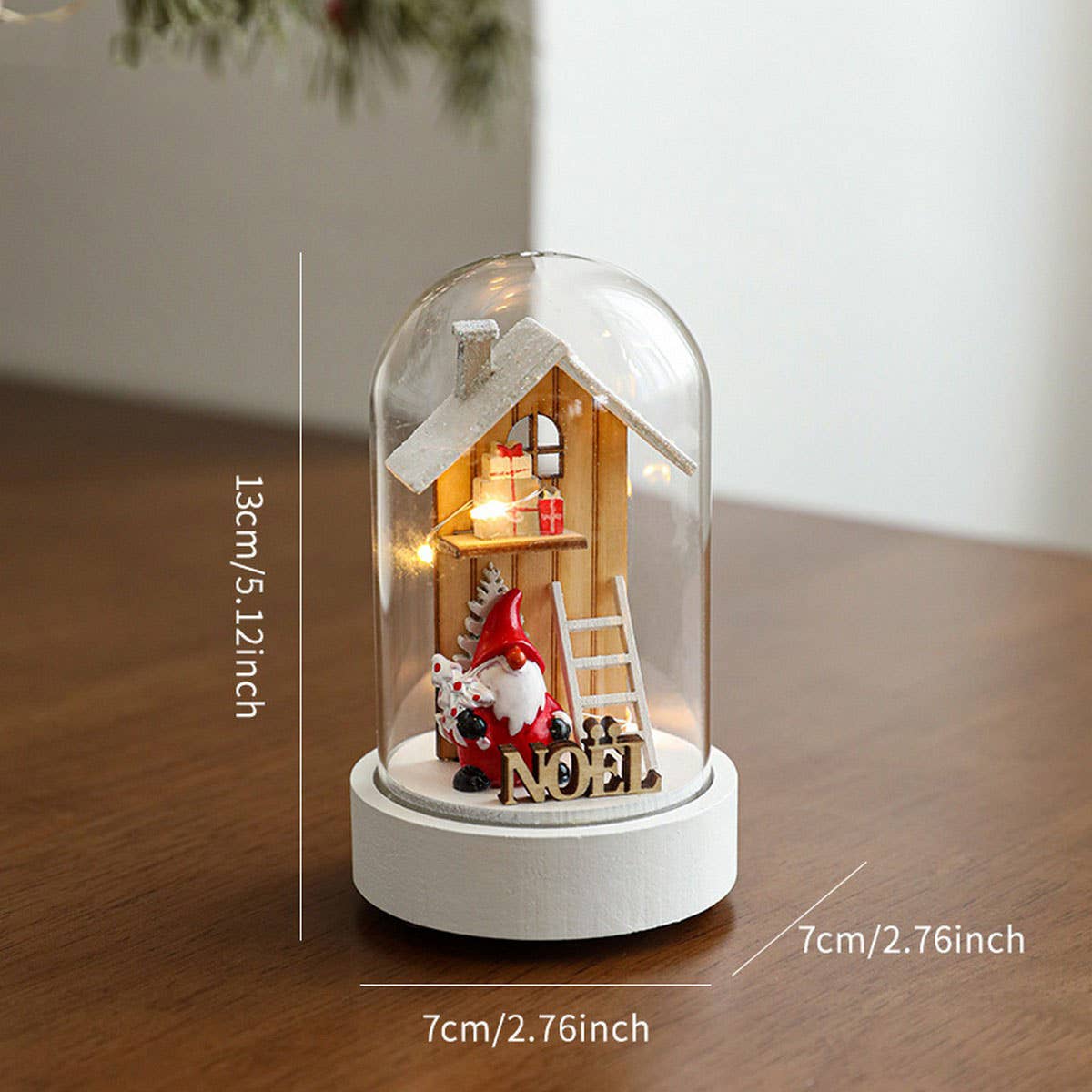 Wood Glass Xmas Night Light Santa Reindeer Scene_Cwmm9691