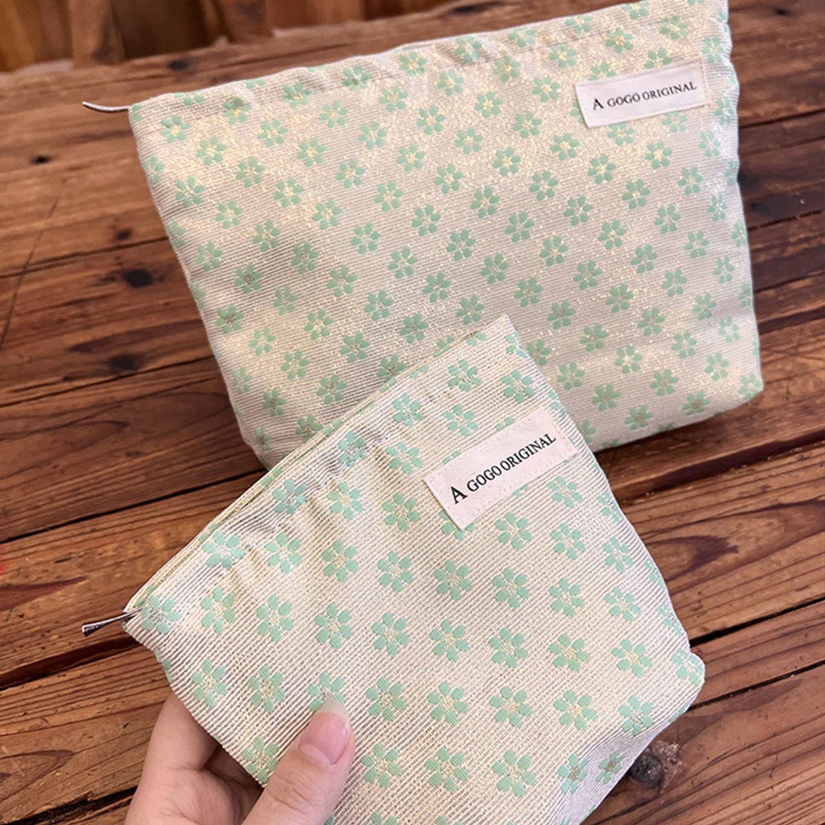 Green Floral Cosmetic Bag Travel Wash Pouch_Cuab00669