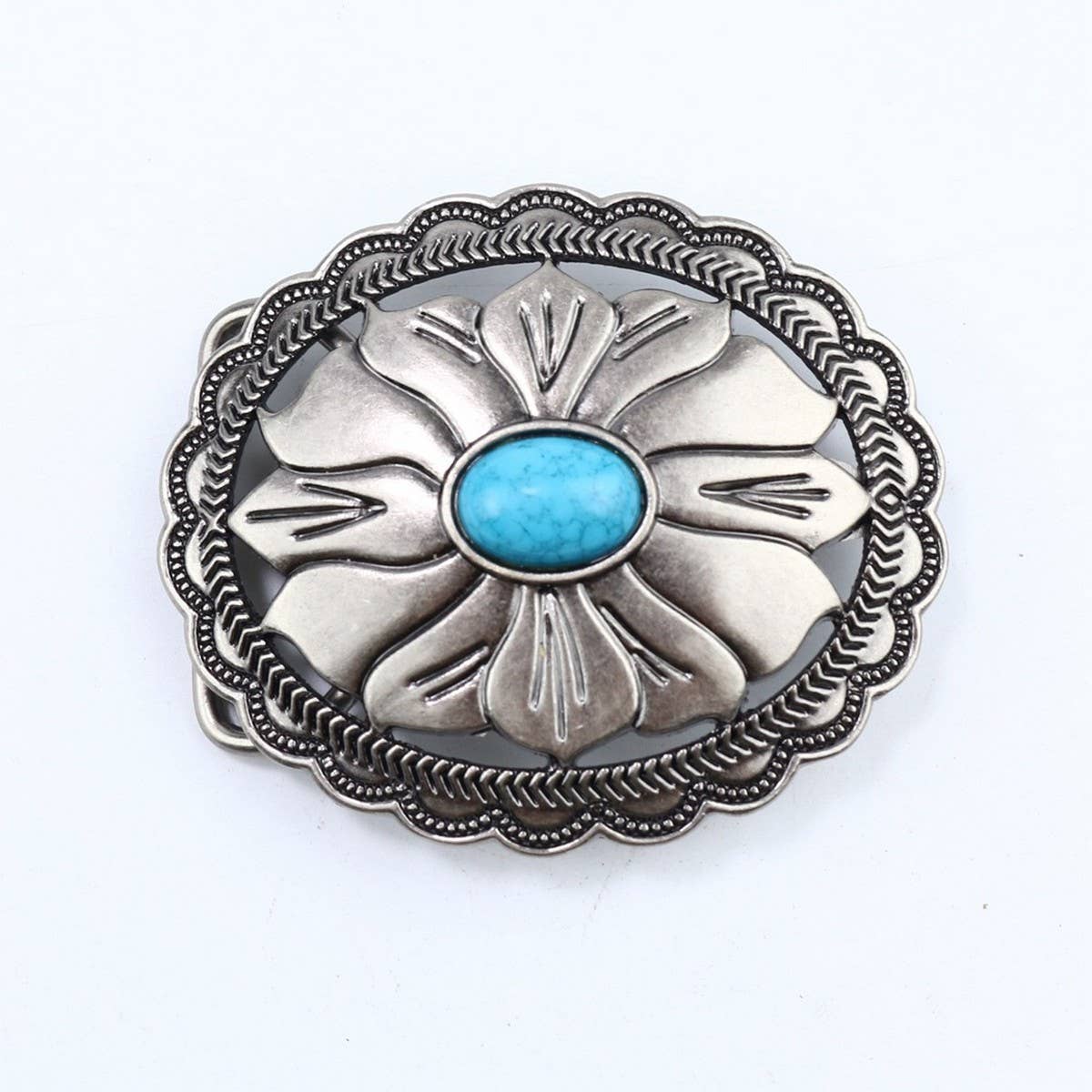 Western Belt Buckle With Turquoise Accents_Cwabe0428