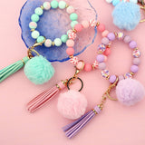 POM POM TASSEL KEYCHAIN SILICONE BEAD BRACELET_CWAB5016