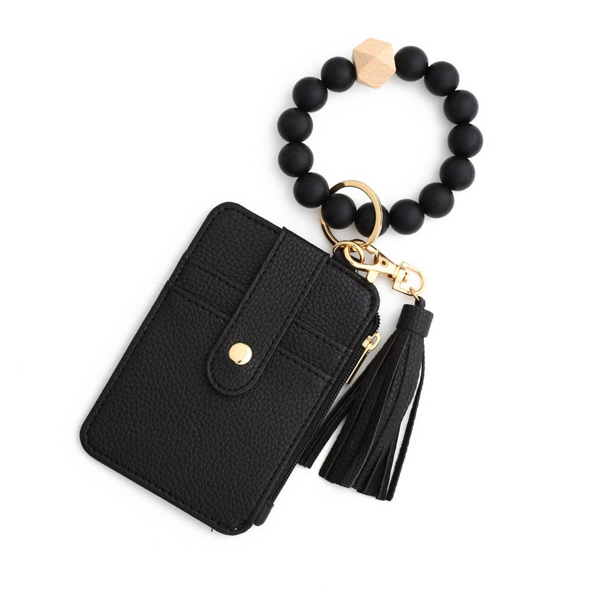 Leather Card Wallet With Silicone Bead Keychain_Cwab4940